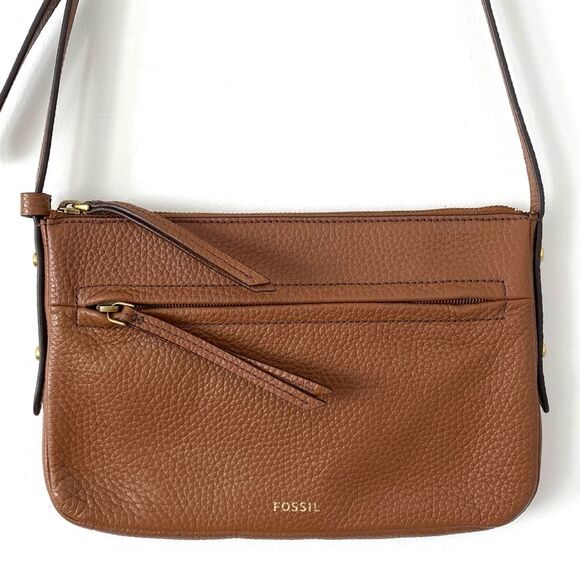 Fossil Gemma small pebbled leather crossbody bag in a brown